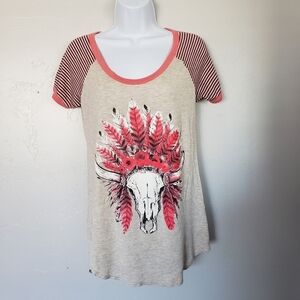 Zutter Beige Pink Skull Headress Top Stripes Small